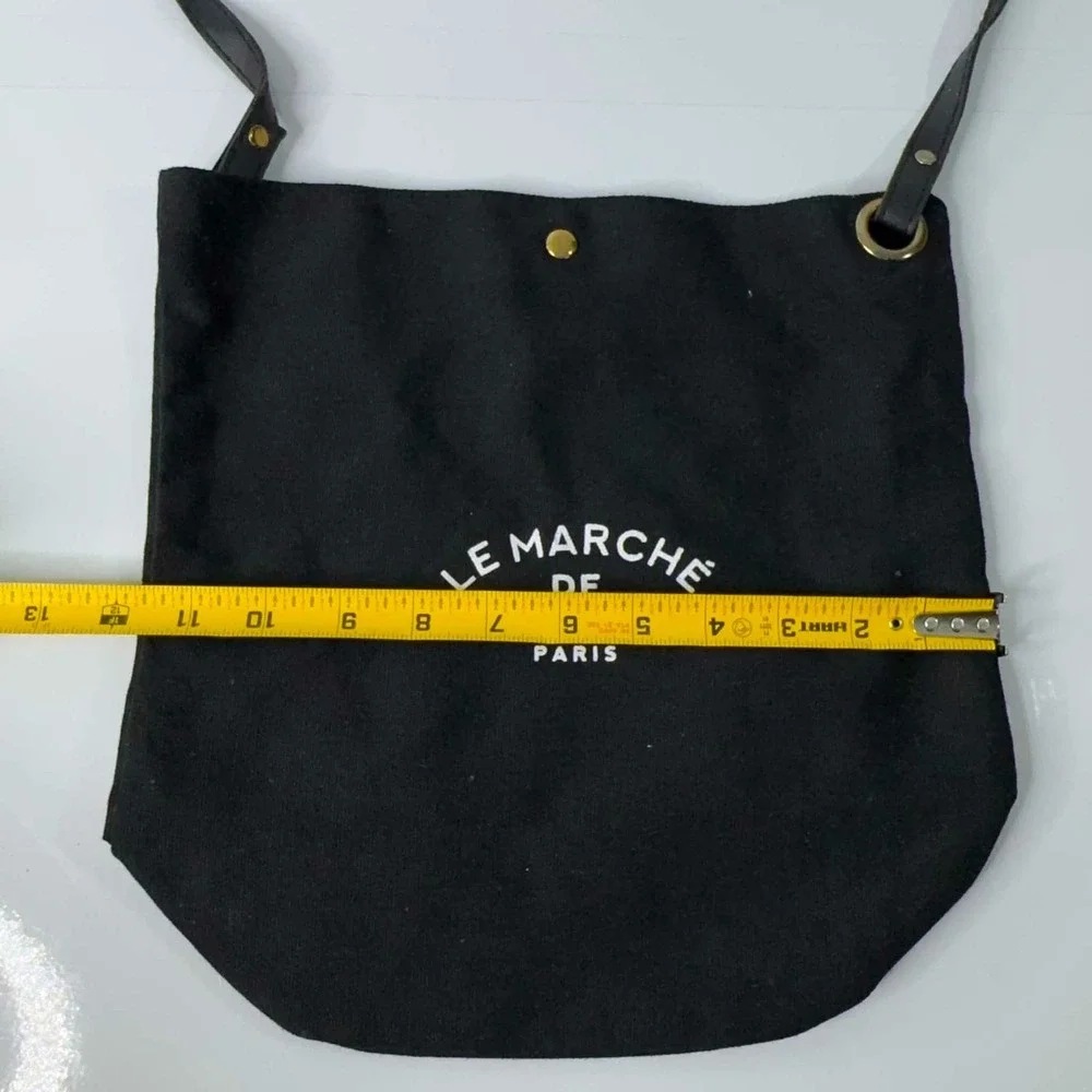 Le Marche de Whiterm Paris Black Canvas Shoulder Bag Crossbody Market Tote Luxe